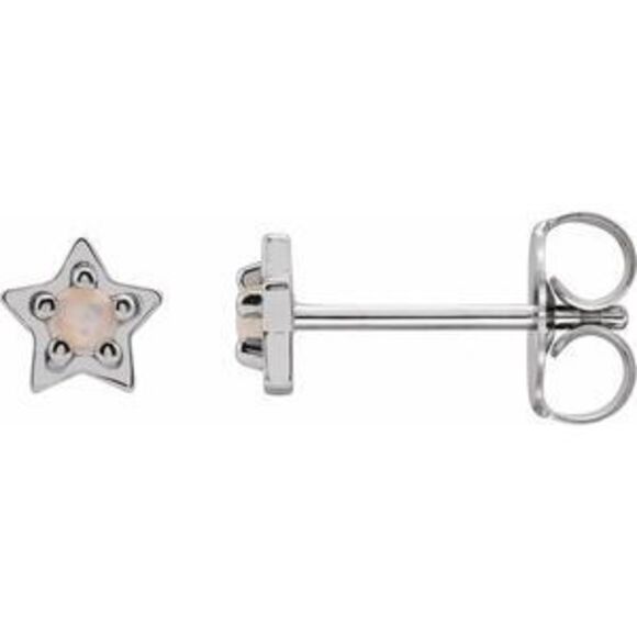 14K White Natural White Opal Petite Star Earrings